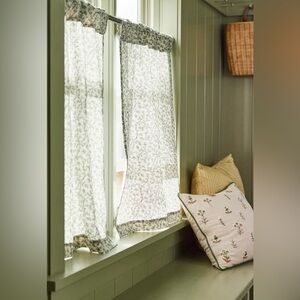 Anthropologie Irena Cotton Linen Floral Cafe Curtains, Set of 2